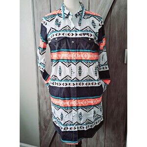 Wrangler Retro Women's Shirt Dress Small Pockets Snap Up Southwest Aztec Country